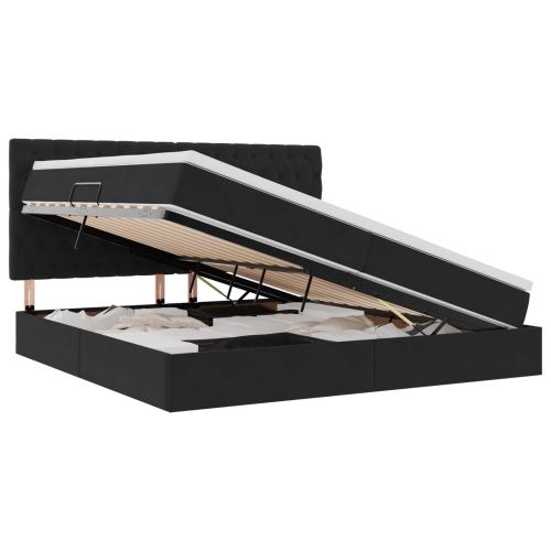 Легло с място за съхранение и LED Черно 200 x 200 cm Кадифе