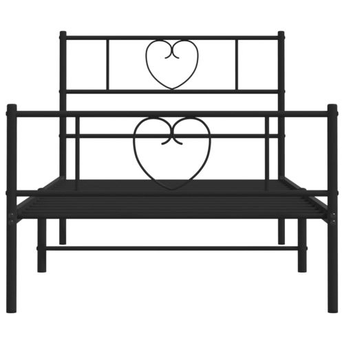 Метална рамка за легло с горна и долна табла, черна, 90x190 см