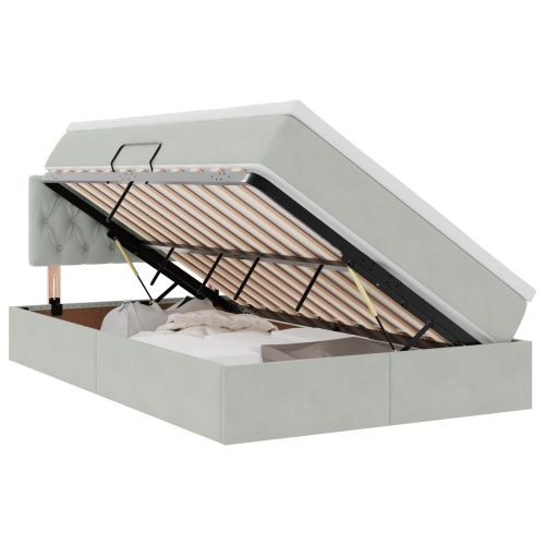 Легло с място за съхранение и LED Светлосиво 120 x 200 cm