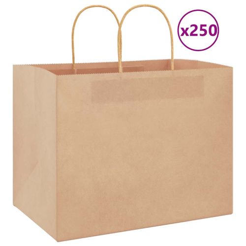 Хартиени торбички 250 бр с дръжки кафяви 32x22x24 см