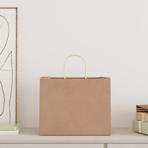Хартиени торбички 250 бр с дръжки кафяви 32x22x24 см