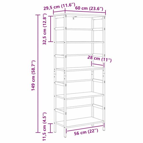 Рафт за книги Сив Сонома 60 х 29,5 х 149 см Инженерно дърво