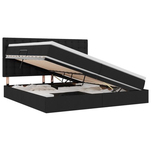 Легло с място за съхранение и LED Черно 200 x 200 cm Полиестер