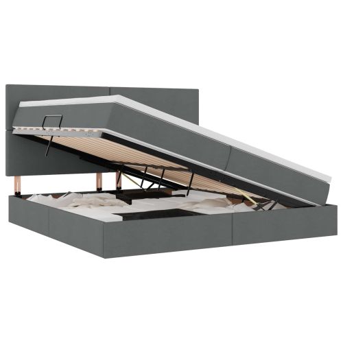 Легло с място за съхранение и LED Тъмен сив 200 x 200 cm
