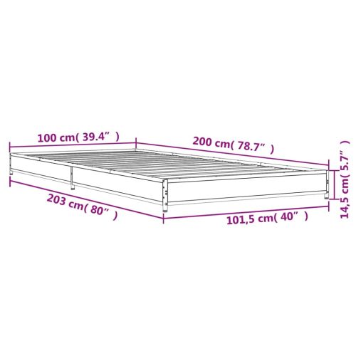 Рамка за легло, опушен дъб, 100x200 см, инженерно дърво и метал