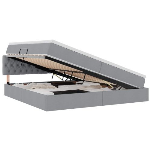 Легло с място за съхранение и LED Светлосиво 200 x 200 cm