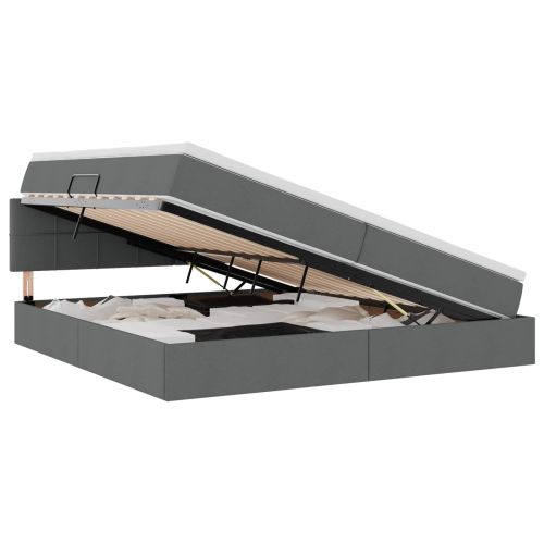 Легло с място за съхранение и LED Тъмен сив 200 x 200 cm