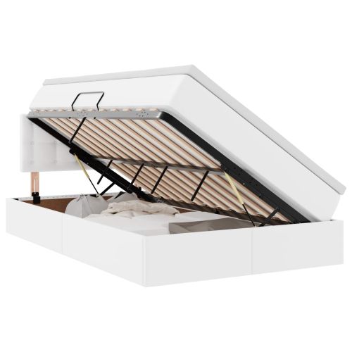 Легло с място за съхранение и LED Чисто бяло 120 x 200 cm