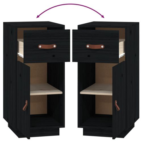 Сайдборд, черен, 34x40x75 см, бор масив