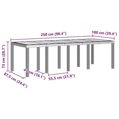 Градинска маса за хранене Кафяво 250 x 100 x 73 см полиратан