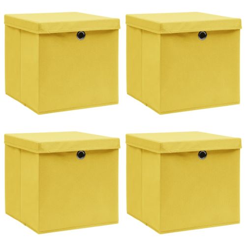Кутии за съхранение с капаци 4 бр жълти 32x32x32 см плат