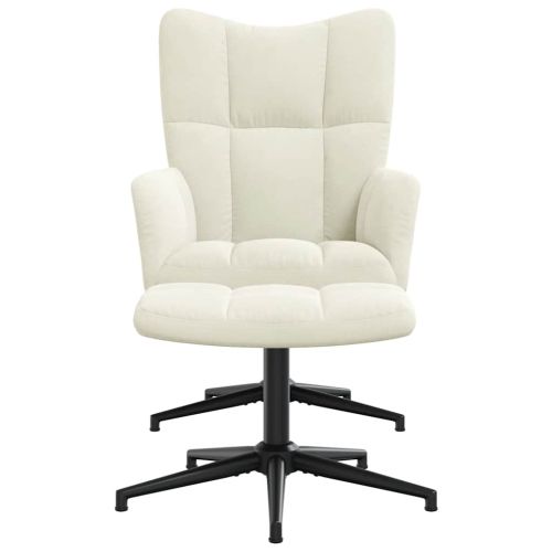 Стол за релакс с табуретка, кремавобял, кадифе