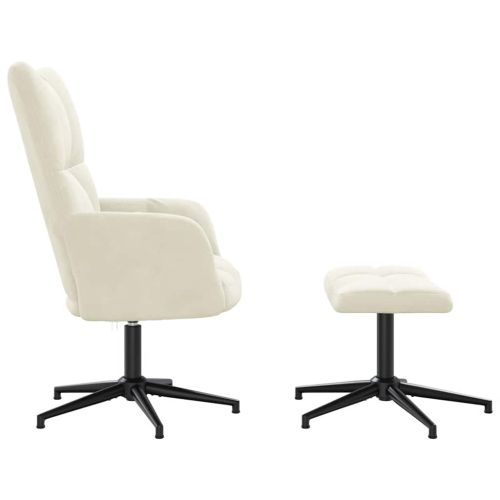 Стол за релакс с табуретка, кремавобял, кадифе