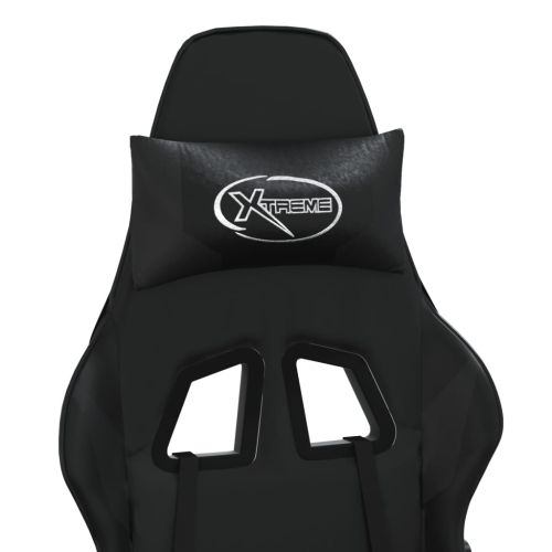 Гейминг стол с опора за крака, черен, изкуствена кожа