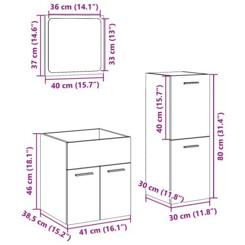 Комплект мебели за баня от 3 части бетонно сив инженерно дърво