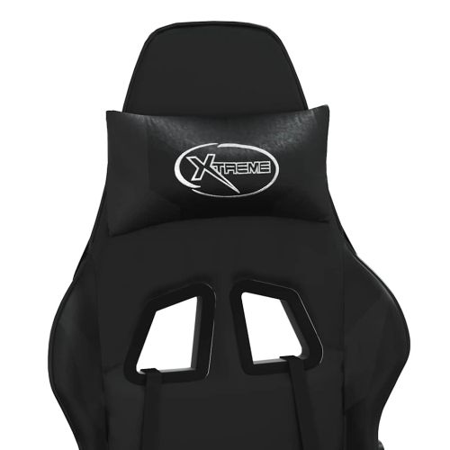 Масажен гейминг стол с опора за крака, черен, изкуствена кожа