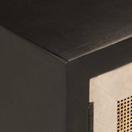 ТВ шкаф, черен, 110x30x40 см, масивно мангово дърво и желязо