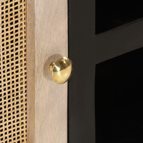 ТВ шкаф, черен, 110x30x40 см, масивно мангово дърво и желязо