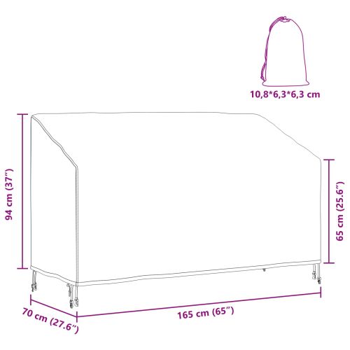 Калъф за градинска пейка Черно 165 x 70 x 65 / 94 cm 600D плат