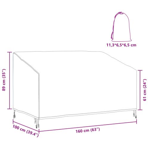 Калъф за градинска пейка Черно 160 x 100 x 61 / 89 см 600D плат