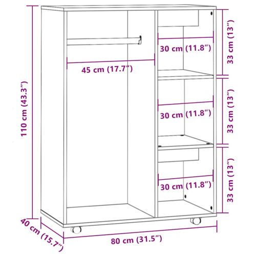 Гардероб, сив сонома, 80x40x110 см, инженерно дърво