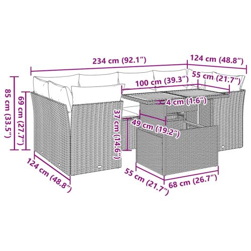 Градински комплект диван с възглавници 7 части черен полиратан