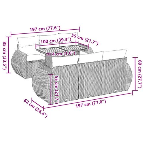 Градински комплект диван с възглавници 7 части черен полиратан