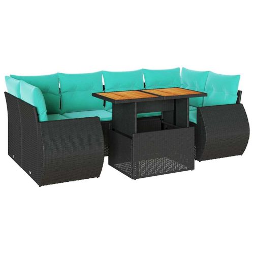 Градински комплект диван с възглавници 7 части черен полиратан