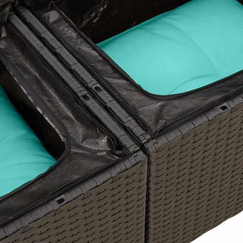 Градински комплект с възглавници, 5 части, черен полиратан