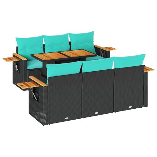 Градински комплект диван с възглавници 7 части черен полиратан