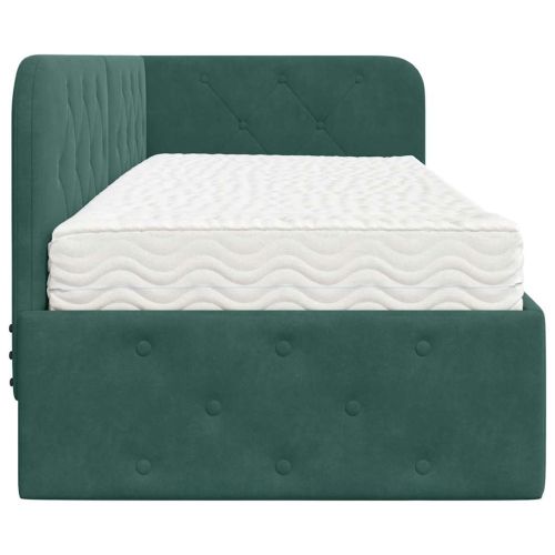 Ъглова рамка за легло с матрак Тъмен зелен 80 x 200 cm Кадифе