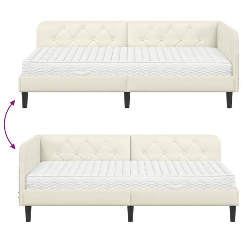 Ъглова рамка за легло с матрак Крем 90 x 190 cm Кадифе