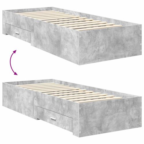 Рамка за легло с чекмедже Бетонно сиво и сребро 75 x 190 cm