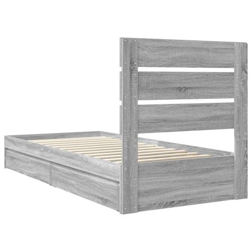 Легло с място за съхранение с таблото Сив Сонома 90 x 200 cm