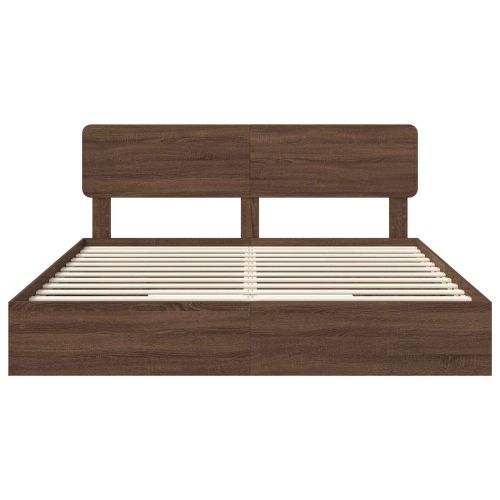 Легло с място за съхранение с таблото Кафяв дъб 200 x 200 cm