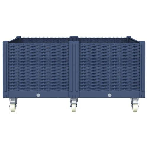Градинска кашпа с колелца, синьо сив, 100x80x54 см, PP