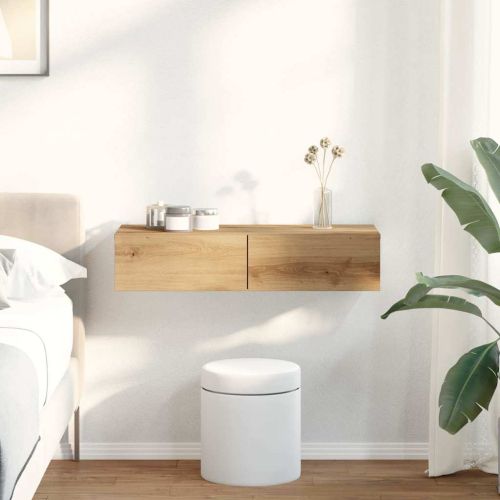 Стенен рафт с чекмеджета дъб артизан 80x33x17см инженерно дърво