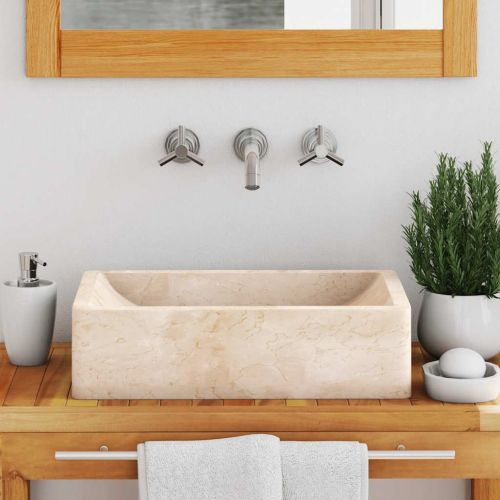 Мивка, 45x30x12 см, мрамор, кремав гланц