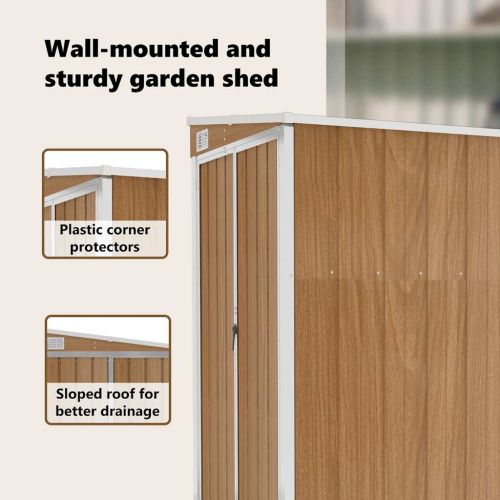 Градинска барака за стенен монтаж кафява 118x100x178 см стомана