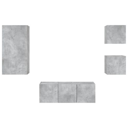 ТВ стенни модули с LED, 5 части, бетонно сиви, инженерно дърво