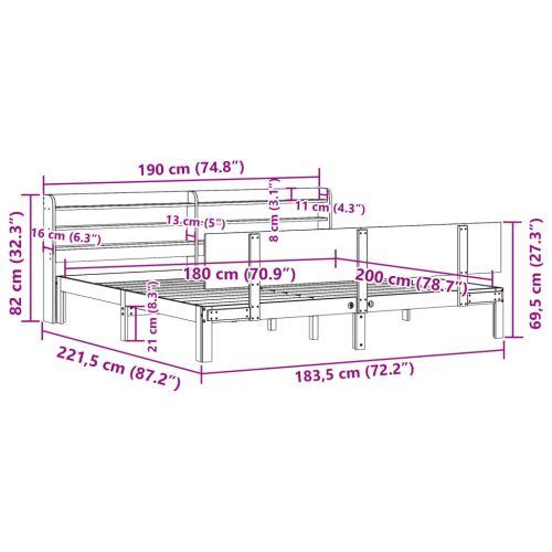 Рамка за легло с табла, 180x200 см, борово дърво масив