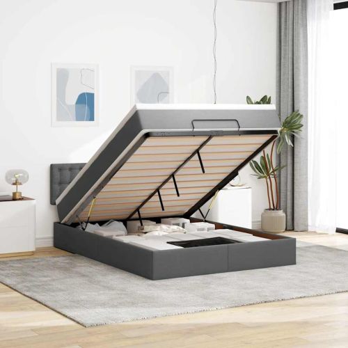 Османско легло с матрак Тъмно сиво 140x190 cm Тъкан