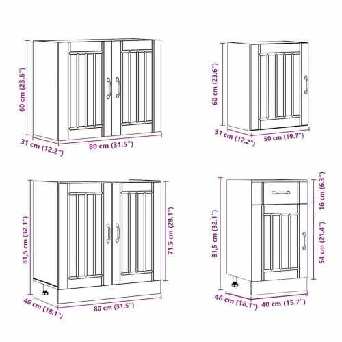 Комплект кухненски шкафове от 7 части Lucca, инженерно дърво