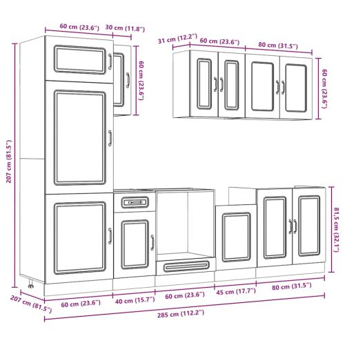 Комплект кухненски шкафове от 8 части Kalmar, инженерно дърво