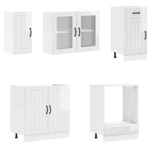 Комплект кухненски шкафове от 8 части "Lucca", бяло гланцово инженерно дърво