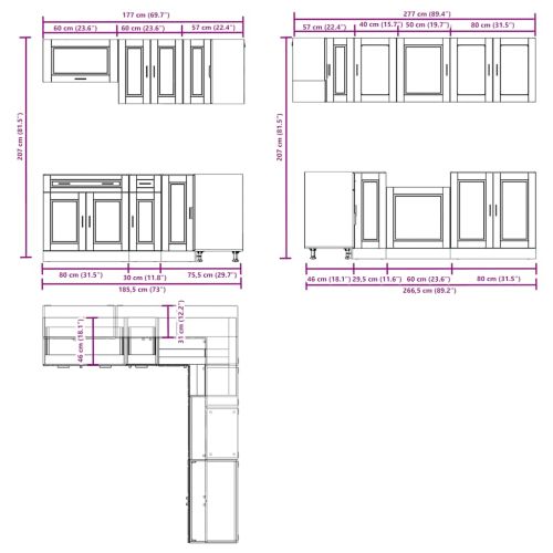 Комплект кухненски шкафове от 11 части Porto, инженерно дърво