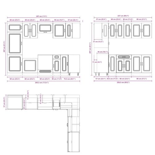 Комплект кухненски шкафове от 14 части Kalmar, инженерно дърво