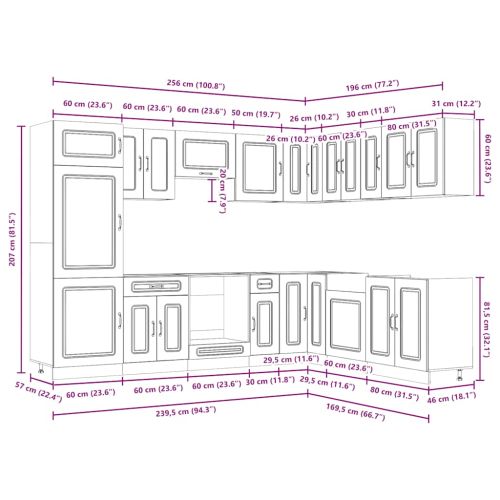 Комплект кухненски шкафове от 14 части Kalmar, инженерно дърво