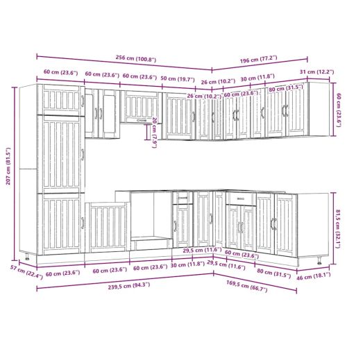 Комплект кухненски шкафове от 14 части Lucca, инженерно дърво