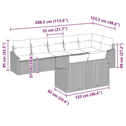 Градински Софа Комплект с възглавница 8 pcs Сив полиратан